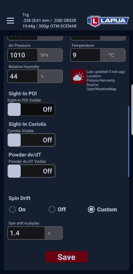 Lapua Ballistics Spin Drift adjustment