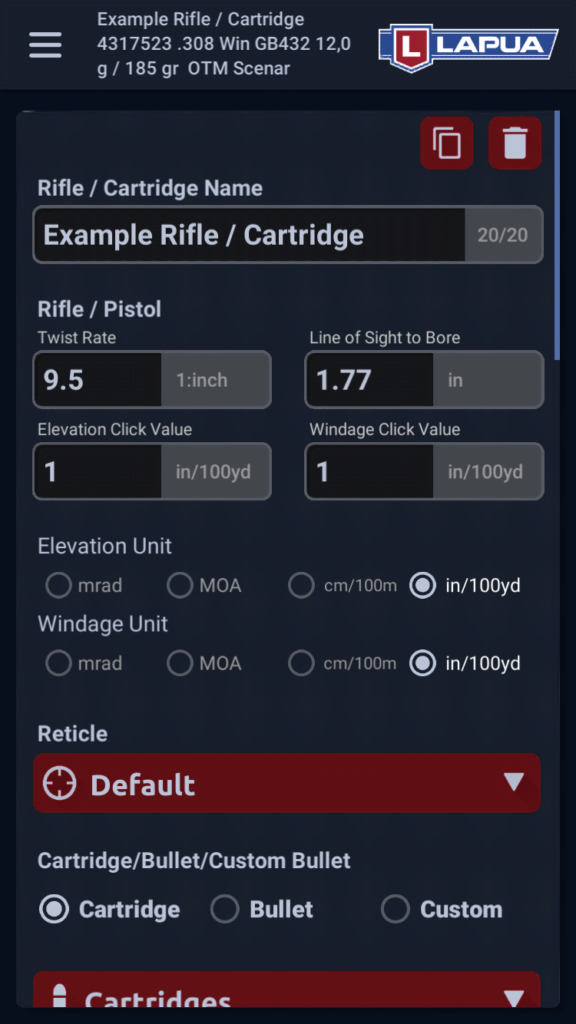 Create your reticle in Lapua Ballistics app