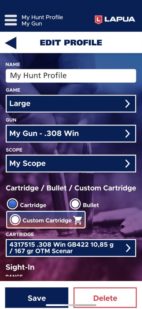 Lapua Hunt App Edit profile view