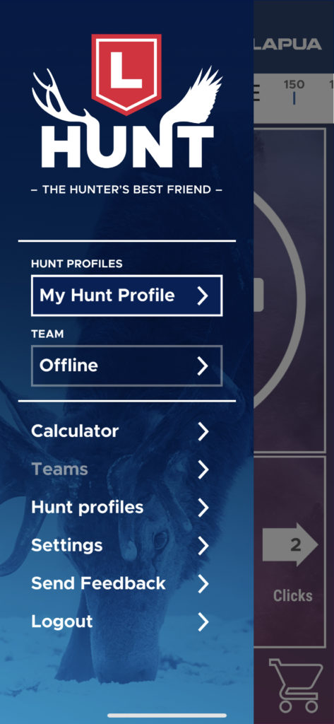 Lapua Hunt App Menu view