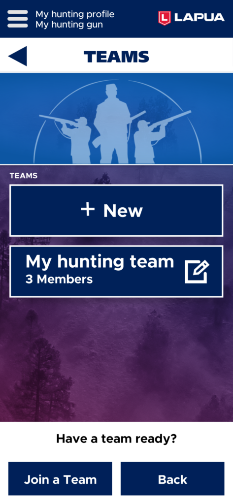 Lapua Hunt App Teams view