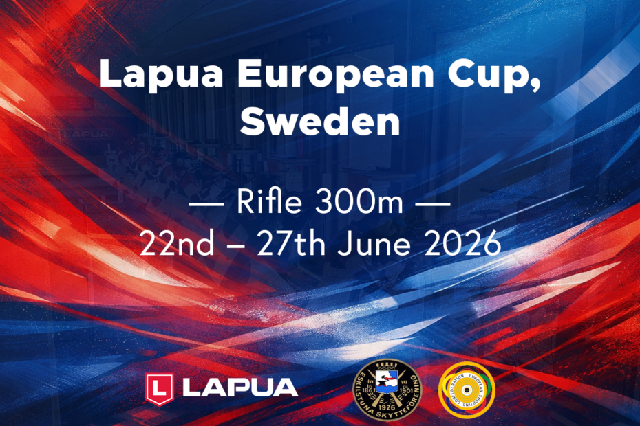 A 300m rifle shooter aiming from the firing line at Hugelsta Shooting Range in Eskilstuna, Sweden, representing the upcoming Lapua European Cup Sweden and Lapua European Cup Eskilstuna 2026.